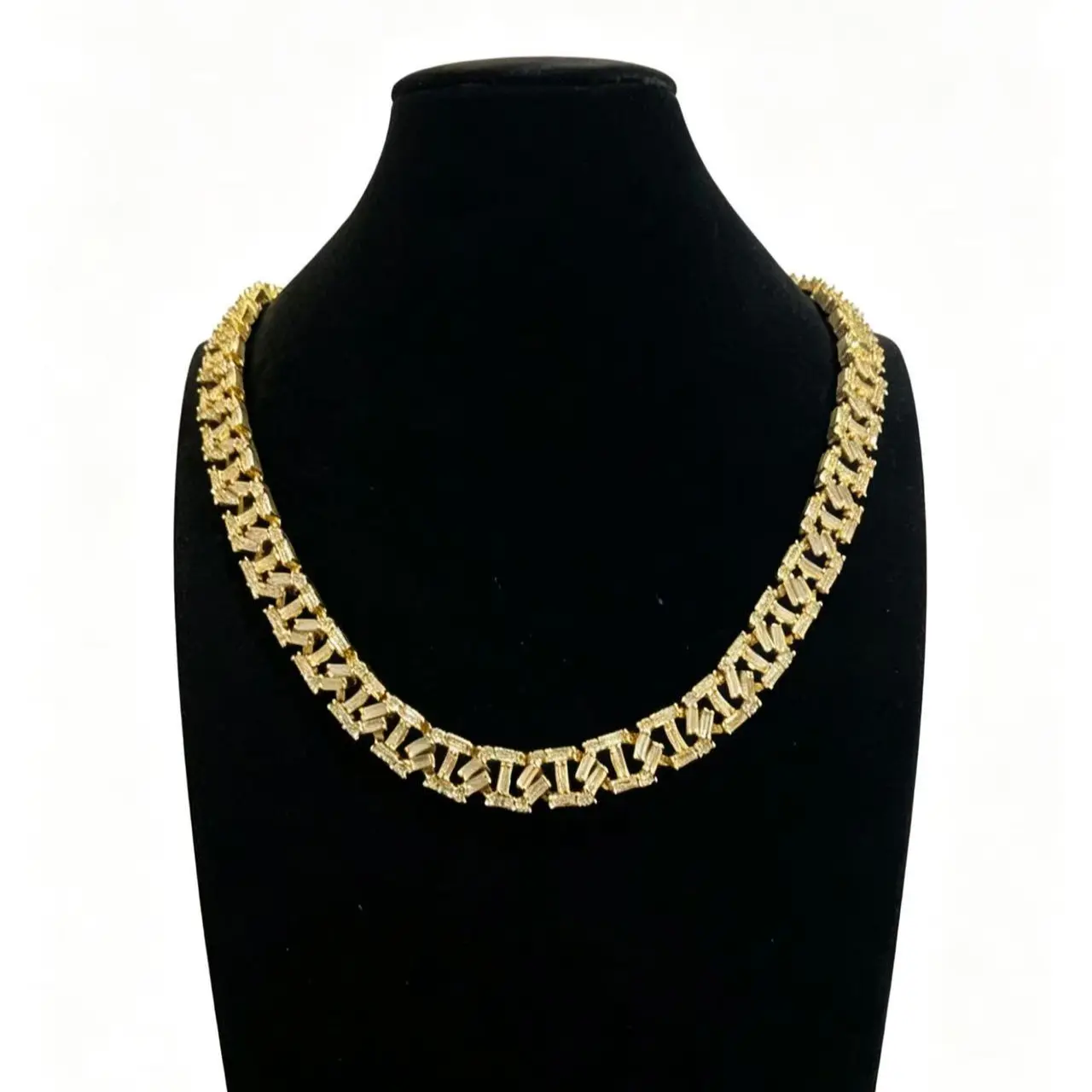 M3-9173 Bling Rectangle-Cut Inlaid Cuban Link Necklace & Bracelet Set, Fashion Costume Jewelry Accessory