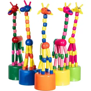 Finger Puppets, Wooden Cute Colorful Cartoon Puppets, Swing Dancing Body Collapsing Desktop Toys,Party Favors,Easter Basket Stuffers for Kids Toddlers (5 Giraffes)
