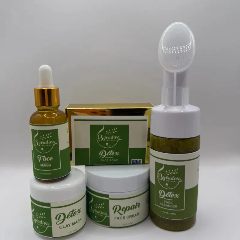 ByouDiva 6oz Clean Ingredient All-in-1 Detox Face Skincare Kit - Cleanser, Soap, Cream, Herbal Tea Tree Antibacterial Mask, Serum - Morning Routine Oily Skin Pore Cleansing Multi-Item Natural Herbal Remedies Non-Chemical Pimple Treatment Kit, Multi-Item S