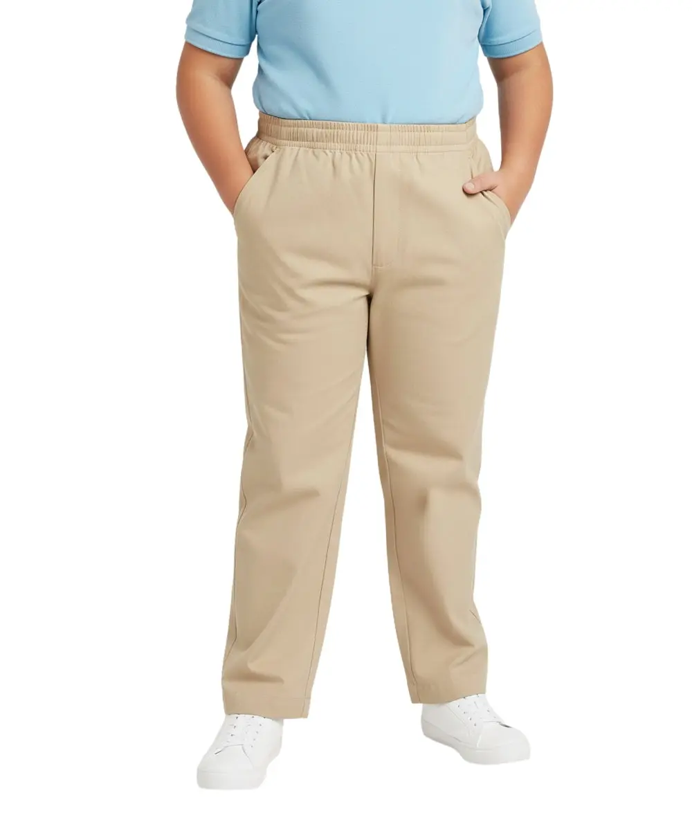 unik Boys' Khaki Uniform Pants - Extra Husky Cut, All Elastic Pull-On Waist, Ages 4-16, Uniform Look (BU03H), Children