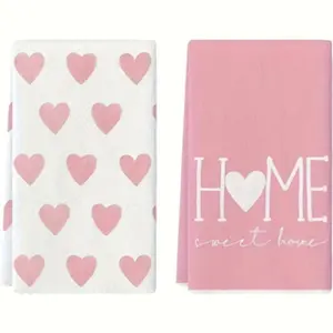 2-Piece Heart Letter Theme Kitchen Towels Set, Home Dishwashing & Hand Drying Cloth, Perfect Gift for Mom Birthday, Housewarming Present