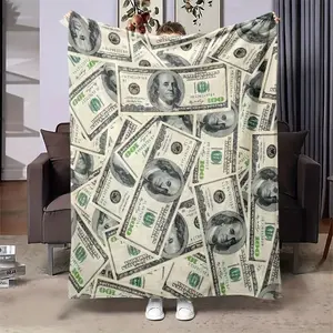Luxury US Dollar Print Flannel Blanket All-Season Soft Warm Throw Blankets for Sofa Bed Couch & Home Decor Funny Money Gift