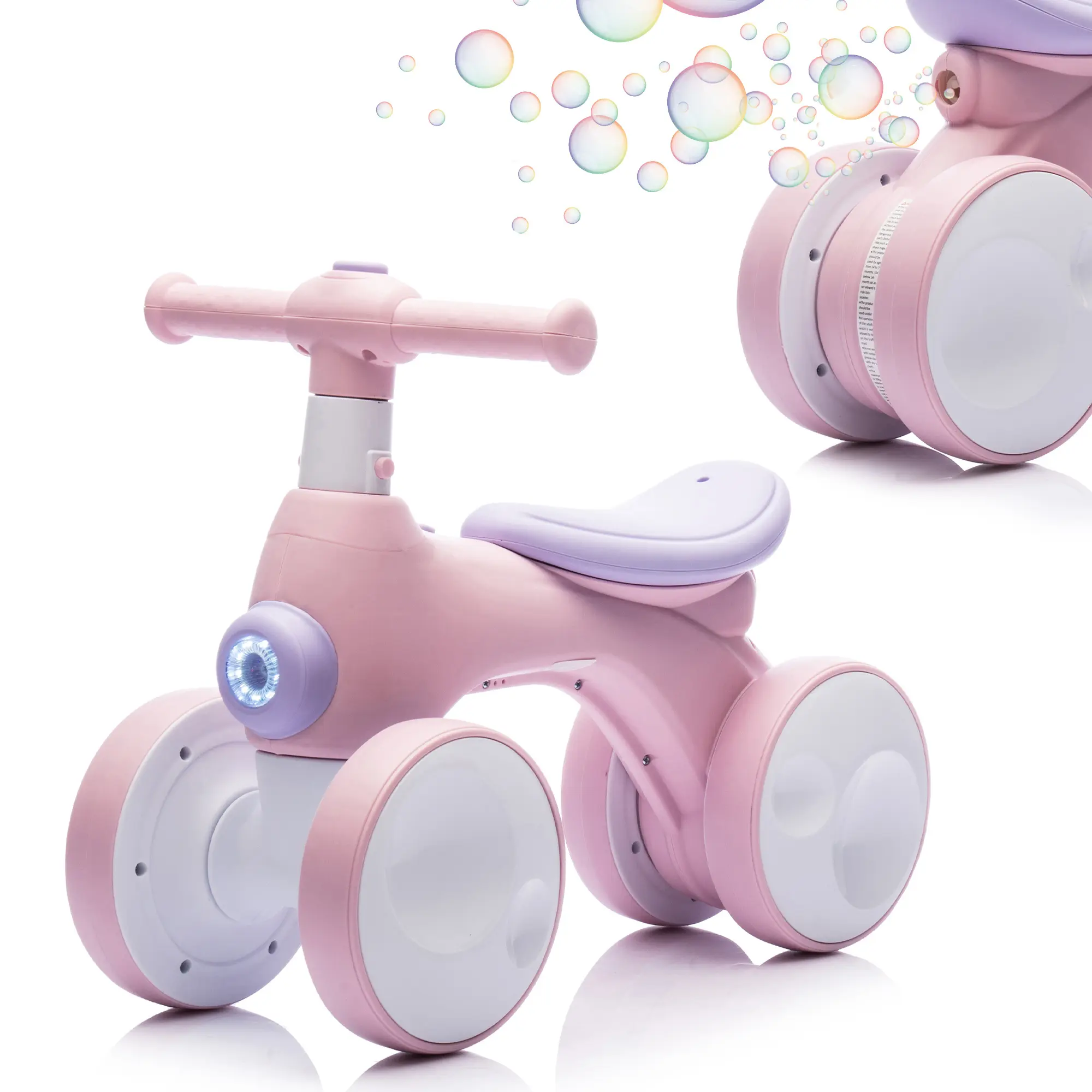Unisex Toddler Trike - Plastic Kid Tricycle & Pedal-Less 4-Wheel Playful Balance Bike Ride-On Wheels Toy for 12-36 Months, Musical Fun, Bubble Light, Gross Motor Play Birthday Gift