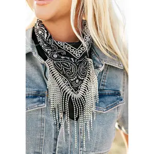 NEW!! Crystal Fringe Bandana in Black