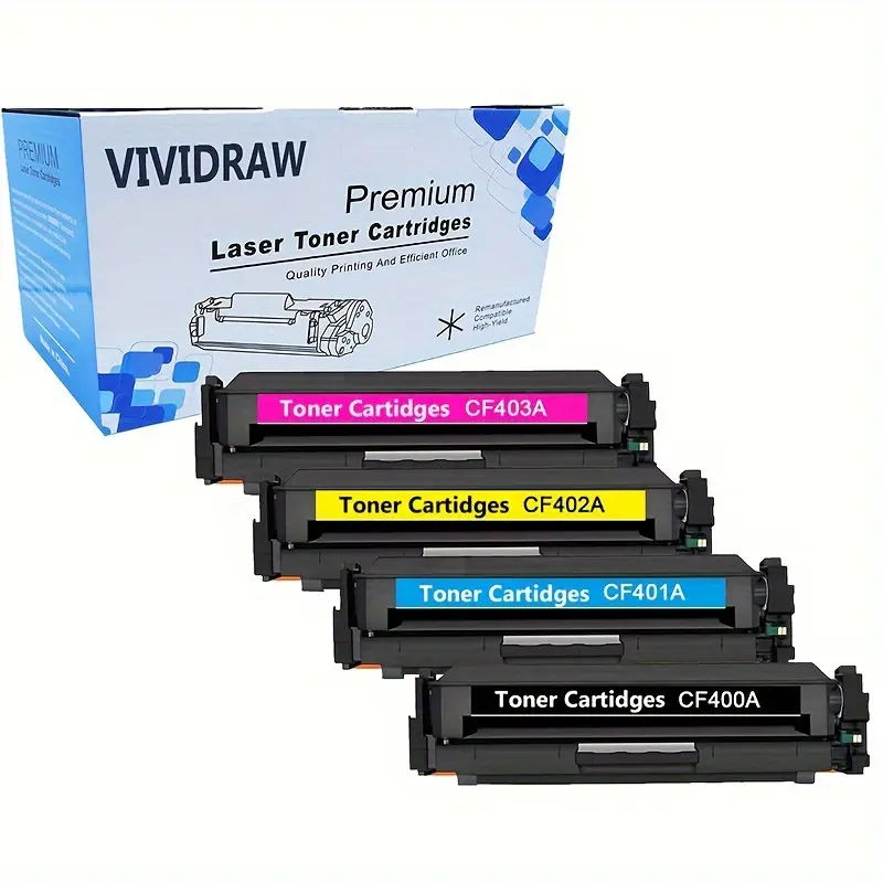New VIVIDRAW Toner Cartridge Replacement  for HP 201A CF400A CF401A CF402A CF403A (black  cyan  magenta  yellow) of HP Color Laserjet Pro MFP M277n M277dw M277c6 M274n Pro M252dw M252n