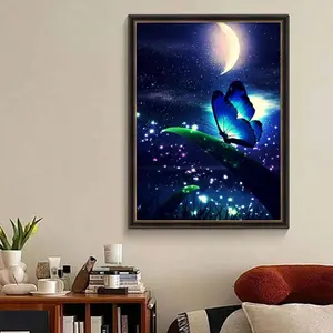 5D Landscape Diamond Painting Moonlight Butterfly DIY Hobby Mosaic Cross Stitch Set Home Decor Handmade Gifts, 30x40cm/12*16in