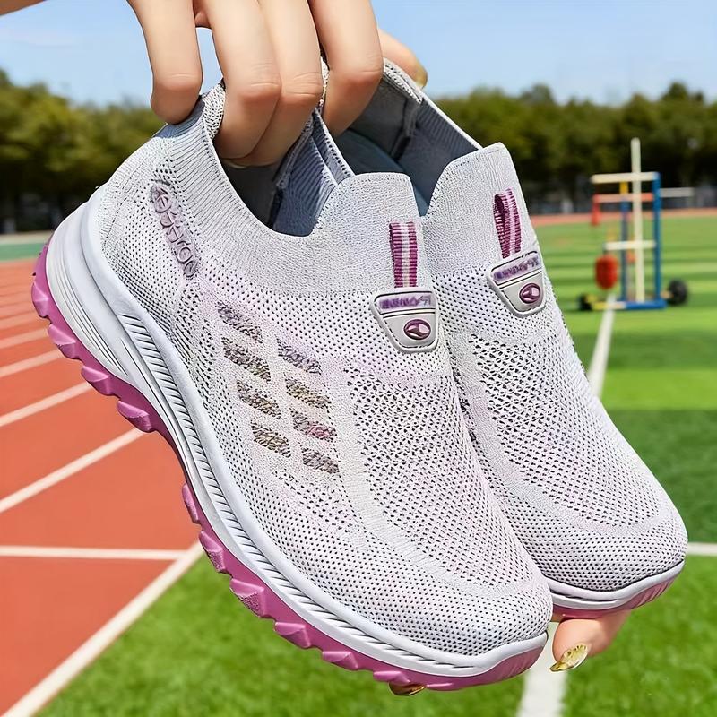 Women's Black Mesh Slip-On Sports Sneakers |   Neon Pink Accent Breathable Knit Upper Textured Non-Slip Sole Lightweight Daily/Outdoor Comfort Running Shoes