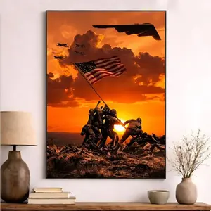 [NO FRAME] Iwo Jima Flag Raising Poster, USMC Semper Fi Veteran Patriot Wall Art, American Military Canvas Print, MAKE IN USA