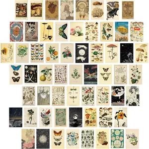 60 count  Wall Collage Kit Botanical Illustration Tarot Aesthetic  Prints Cards Photo Wall Collection Aesthetic Collage Dorm Bedroom Decor