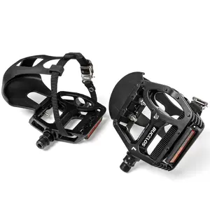 Bucklos Bike Pedals with Toe Cages and Straps - Bicycle Toe Clips Cage Compatible with Peloton/Road/Mountian/Spin Bike - Toe Clip Pedal for Regular Shoes Indoor Outdoor Cycling (9/16'')