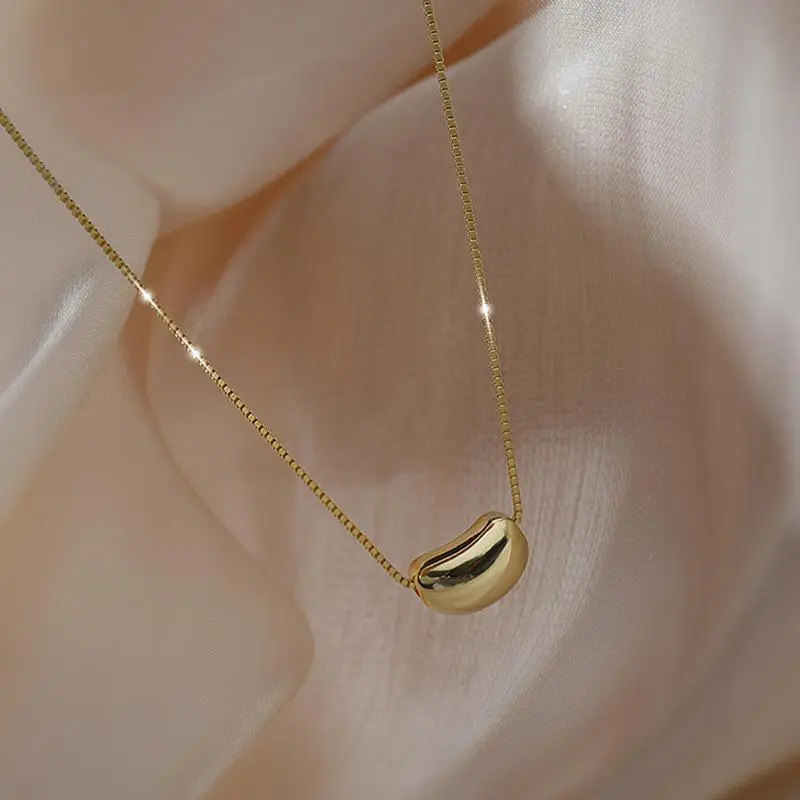 Acacia Bean Pendant Necklace - Gold Tone Collarbone Chain, Elegant and Minimalist Design, Lead & Nickel Free