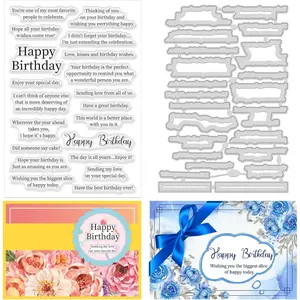 ORIGACH Happy Birthday Stamps and Dies for Card Making Birthday Sentiment Clear Stamps and Cutting Dies for Scrapbooking DIY Crafting Decorative