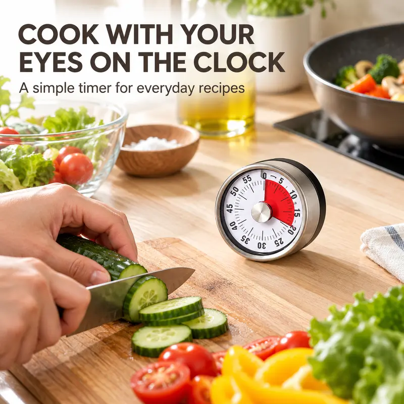 60-Minute Mechanical Kitchen Timer, Stainless Steel Magnetic Countdown ...