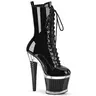 Pleaser Women's Spectator-1040 Black Lace-Up Mid-Calf Boots - 7 in Height Increase, Laces, Textured Platform Base, Zip, Rebellious Statement Shoes