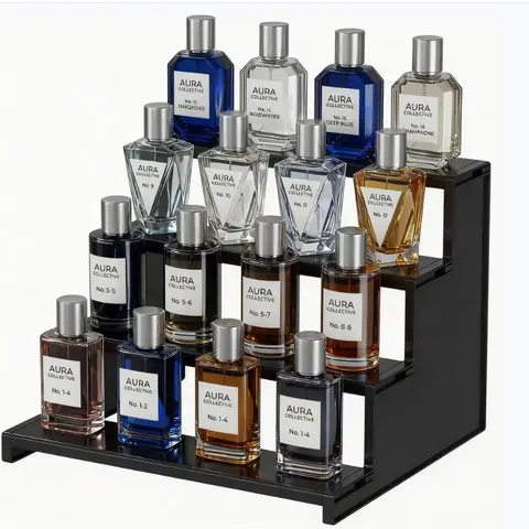 Lifewit 4-Tier Black Rectangle Durable Plastic Organiser - Step-Layout Layer Storage Space Saver, Cosmetic Perfume Display, Cologne Stand Display for Small Items