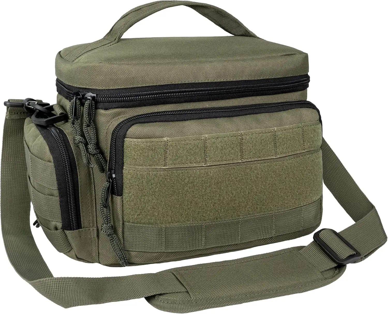 opux Tactical Lunch Box for Men, Insulated Lunch Bag, Leakproof Soft Military Cooler with Reinforced MOLLE Webbing Patch Panel, Heavy Duty Lunchbox Pail for Work Construction, Olive, Medium 10 Cans