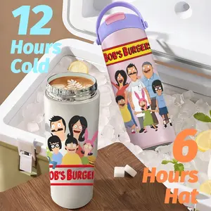 Anime B-Bob's Burgers Vacuum Flasks New Upgrade Multi-Use Insulated Travel Mug – Ceramic Lined Tumbler with Tea Infuser, Hidden Straw & Non-Slip Base, Vacuum Cold Retention Coffee Water Bottle 24oz