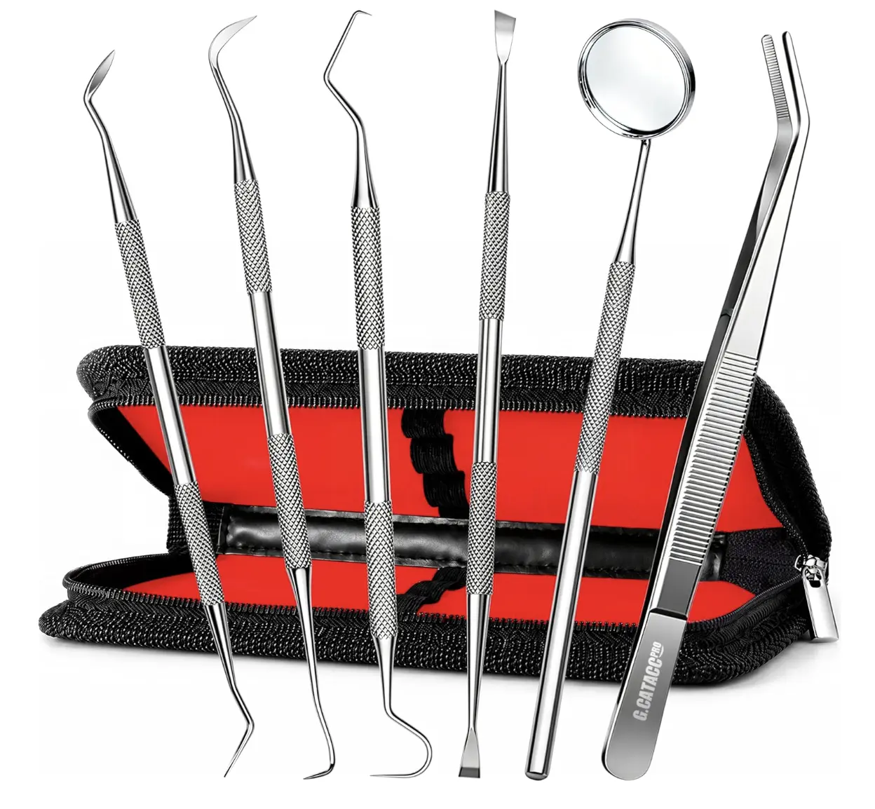 G.CATACC Dental Tools, Dental Pick Teeth Cleaning Tools Hygiene Kit, Plaque Remover for Teeth, Professional Stainless Steel Tooth Scraper Plaque Tartar Cleaner with Case