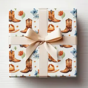 Texas Wrapping Paper Roll, Western Wrapping Paper Roll, Watercolor Cowboy Boots Wrapping Paper, Cowboy Hat Wrapping Paper, Cowboy Gift Wrap