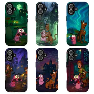 Retro Scby-D00 & C0urage the C0wardly Dog Horror Collage Phone Case, Nostalgic 90s For iPhone 11 12 13 14 15 16 17 Air Pro Max Plus Mini | Spooky Cartoon Core Monster Hunter Vibe Rugged Shield