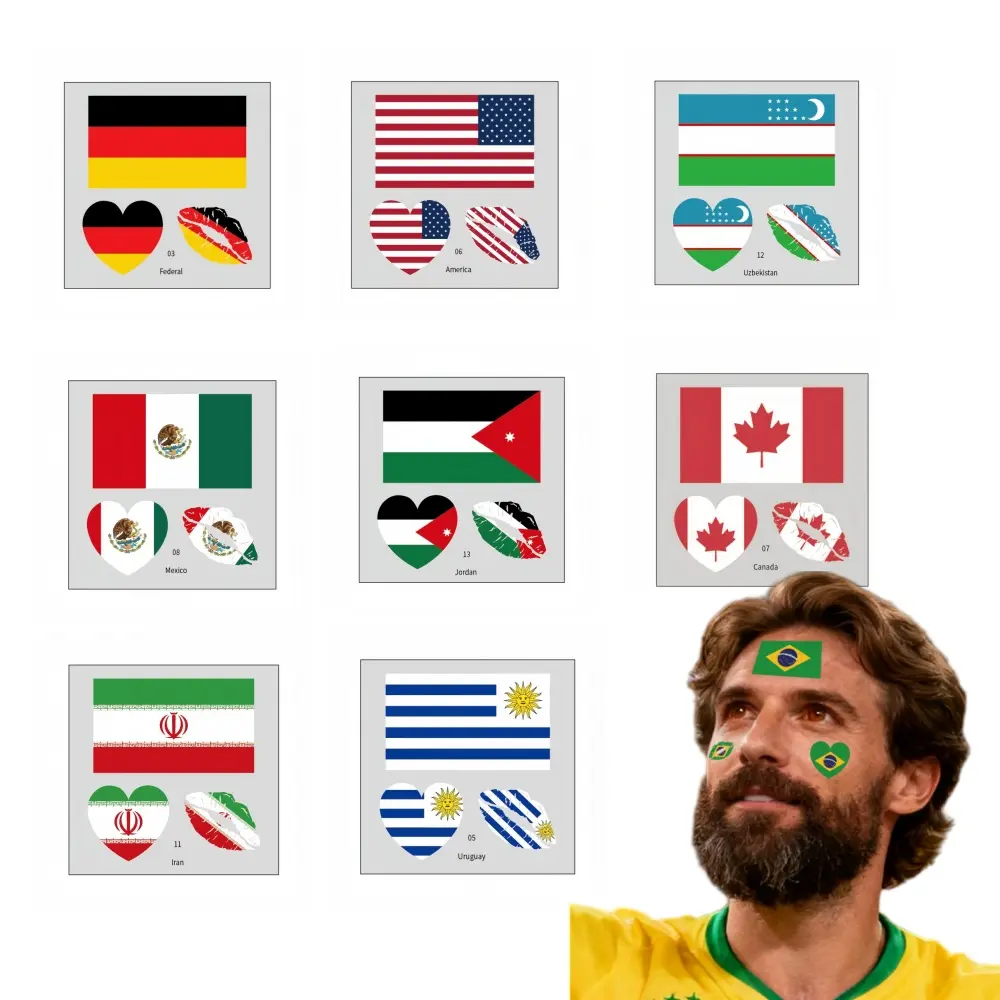 Flag Temporary Tattoos 48pcs, Waterproof Face Stickers for Soccer Fans, Sports Events Party Supplies Game Day Decorations Easy to Apply Remove Safe Skin Friendly