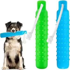 2 Pcs Dog Float Bumper Training Toy 11 x 2 Inch Puppy Retriever Dummy Lightweight for Water Pool Fetch with Rope for Small Medium Large Dogs Blue and Green