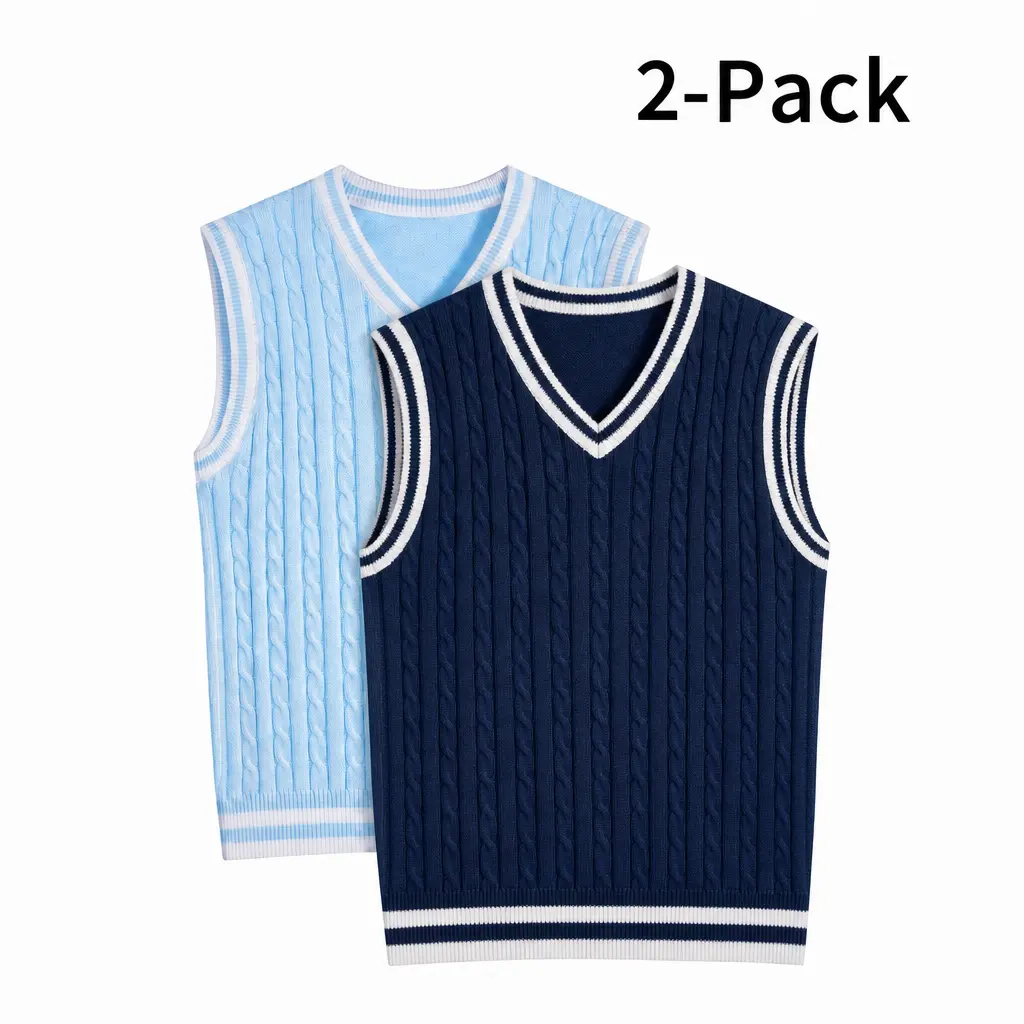 Men’s V-Neck Cable Knit Sweater Vest Bundle Options. Vintage Preppy Sleeveless Pullover Top with Striped Trim. Smart Casual Fall Layering Knitwear. Old Money Aesthetic Wardrobe Essential for School & Daily Wear.