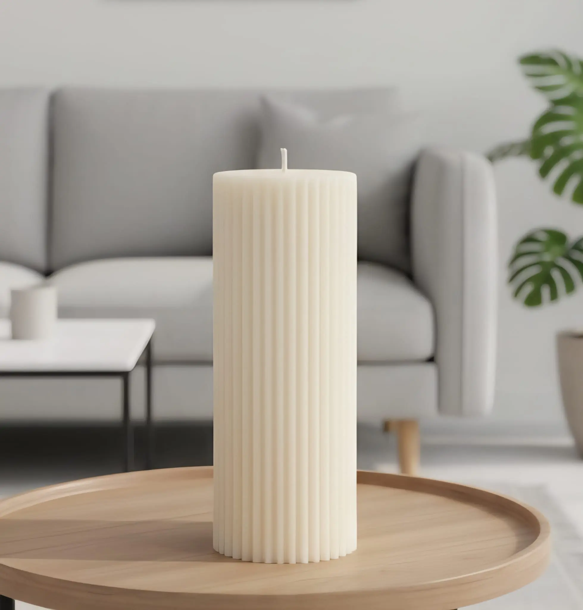 Handmade Ribbed Pillar Candle – Decorative Soy Wax Candle – Home Décor