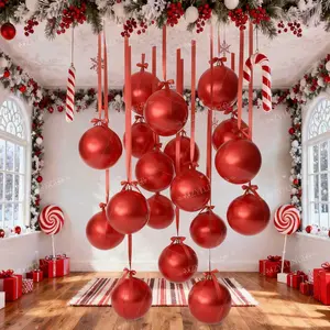 12pcs 4D Balloons 22 Inches, Hanging Round Aluminum Foil Balloons, Matching Ribbons, Christmas Birthday Wedding Decorations