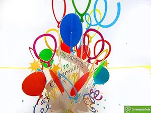 Congratulations, 3D Popup greeting card for birthday,  mother's day, anniversary, thank you, get well, 6" x 6"