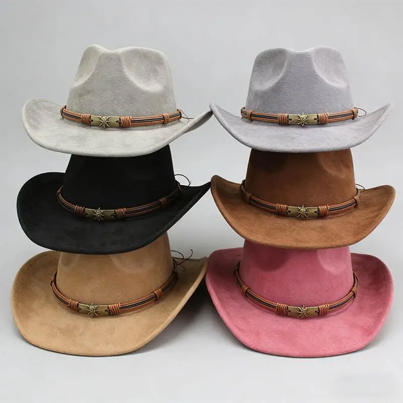 Unisex Stylish Adjustable Trucker Style Western Cowboy Hat - Polyester Faux Suede-like Outback Hat with Vintage Rolled Edge, Fedora Shape, Solid Color Design for Outdoor Travel, Adjustable Stylish Hat