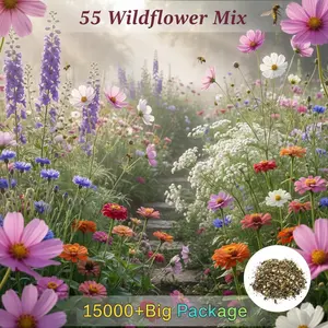 15000 Wildflower Seeds Mix, 40 Varieties for Sun Shade, Native Meadow Packet