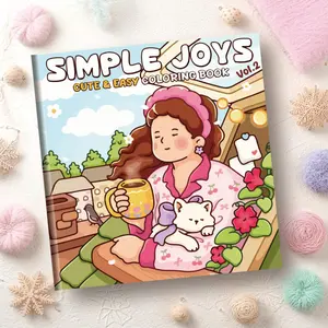 This Simple Joys2 coloring book, Water coloring books, for adults, printed on paper, depicts vibrant scenes of a girl's life with adorable pets. It's stress-relieving, perfect for everyday family activities