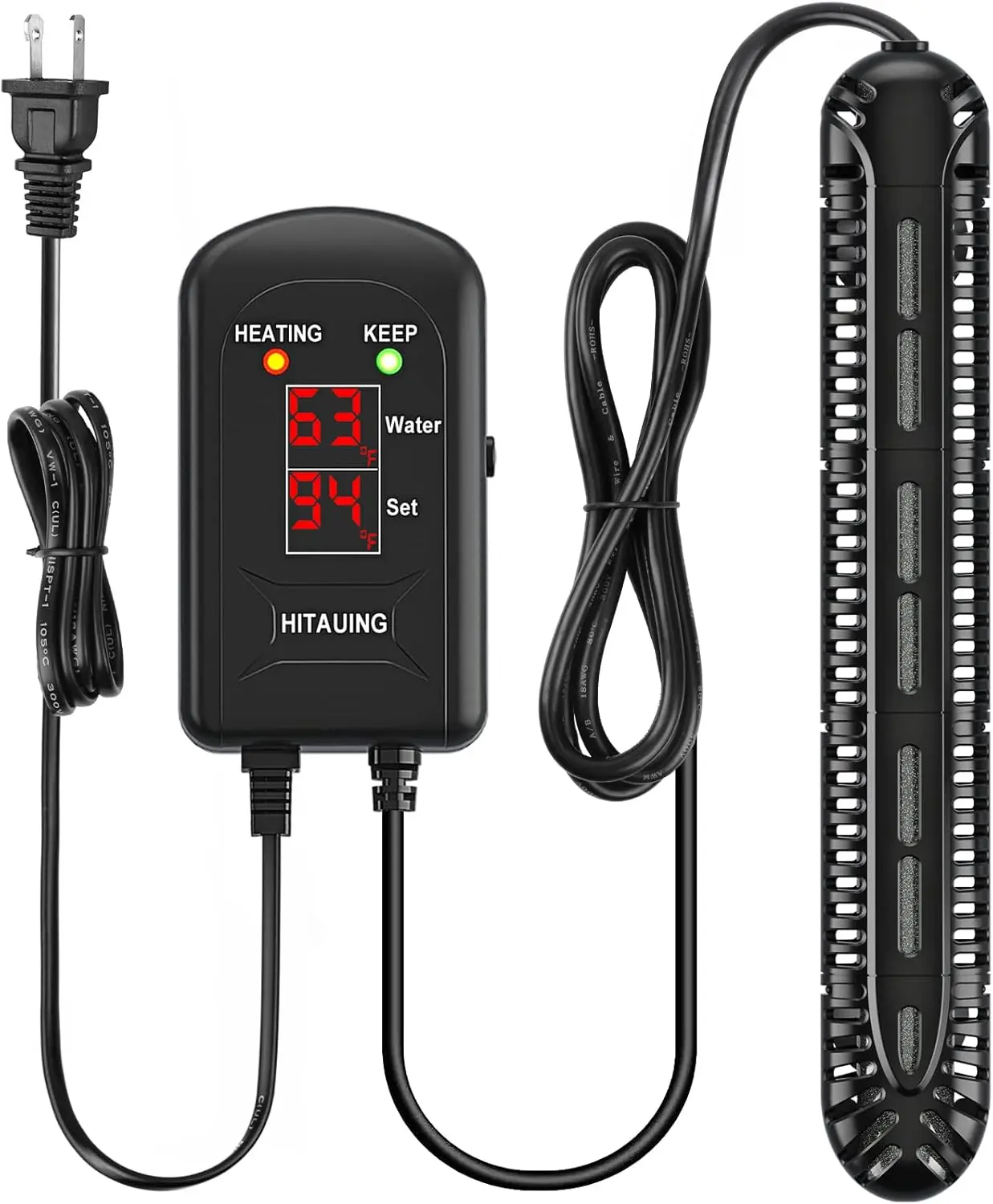HiTauing Aquarium Heater, 200W Fish Tank Heater with LED Digital Display & 5 Safety Protection, Submersible Aquarium Heater with 2 Suction Cup and 5.9Ft Cord for 20-40 Gallon Fish Tank.