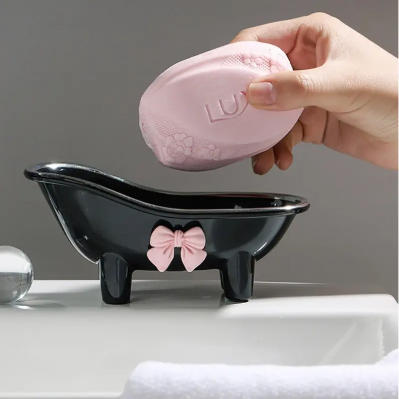 1pc Adorable bow-tie soap box, creative bathtub-shaped soap holder bathroom, Soap Dish