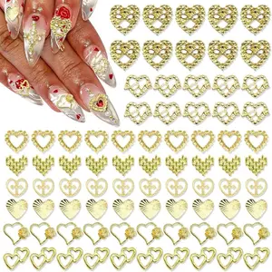 80PCS Gold Heart Nail Charms 8 Styles Hearts Metal Charms for Nail Valentine's Day Nail Art Jewels Women Manicure Nail Decoration Accessories