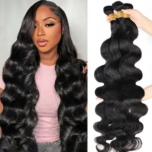 【Gefily】Body Wave Bundles Indian Hair Weaving Natural Black 3 4 Bundles Virgin Hair 16-34 Inch Raw Hair Extensions Budget-friendly