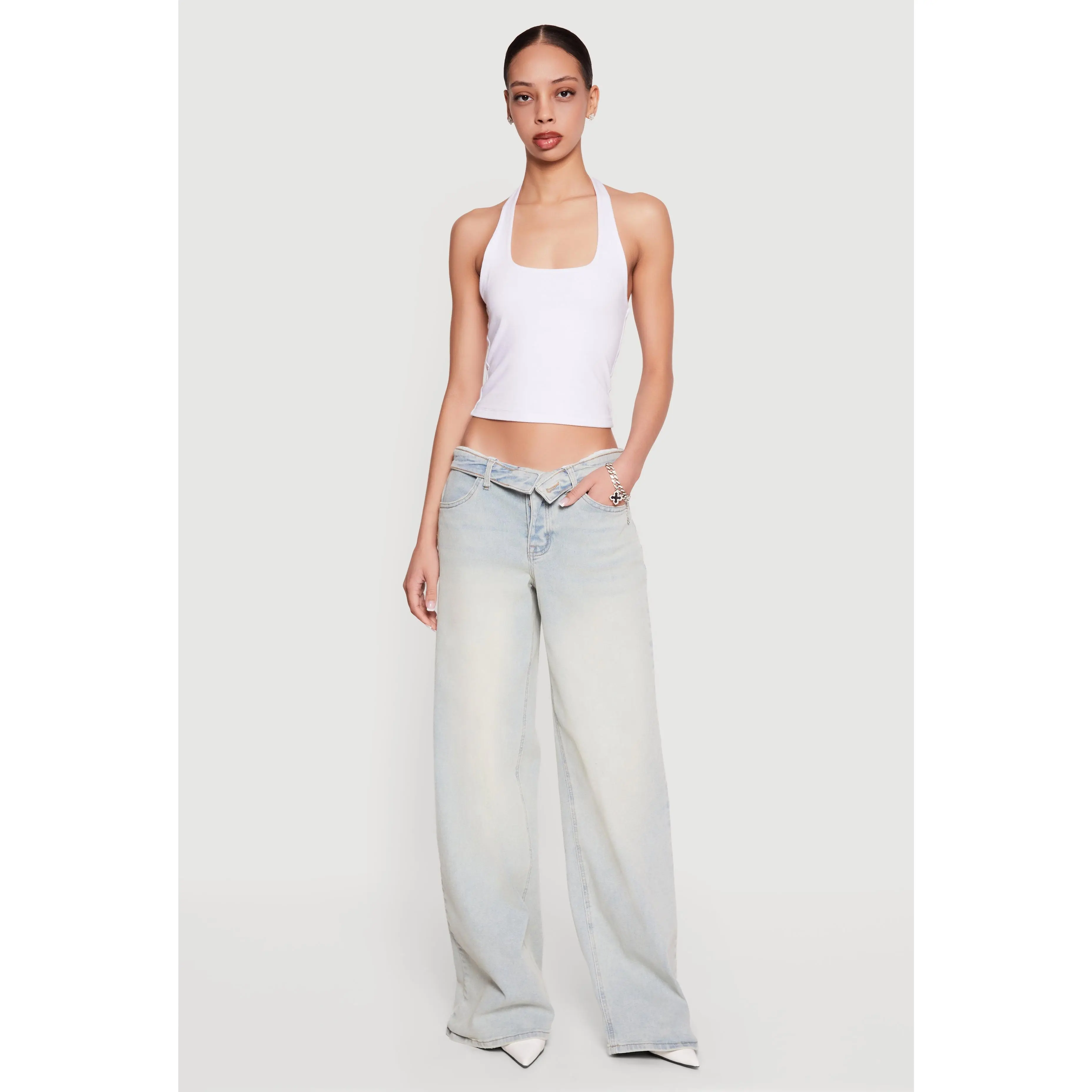Almost Famous Fold Over Waist Baggy Jeans