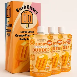 3pk Cream Pop Buddy Budder Squeeze Pouch (4oz each)- All Natural Dog Peanut Butter, Perfect with Dog Enrichment, Treating, Training, Traveling