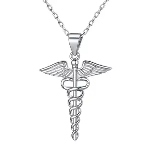 ChicSilver Minimalist Daily Simple High Polished Unisex Caduceus Symbol of Medicine 925 Sterling Silver Pendant Necklace for Women Men