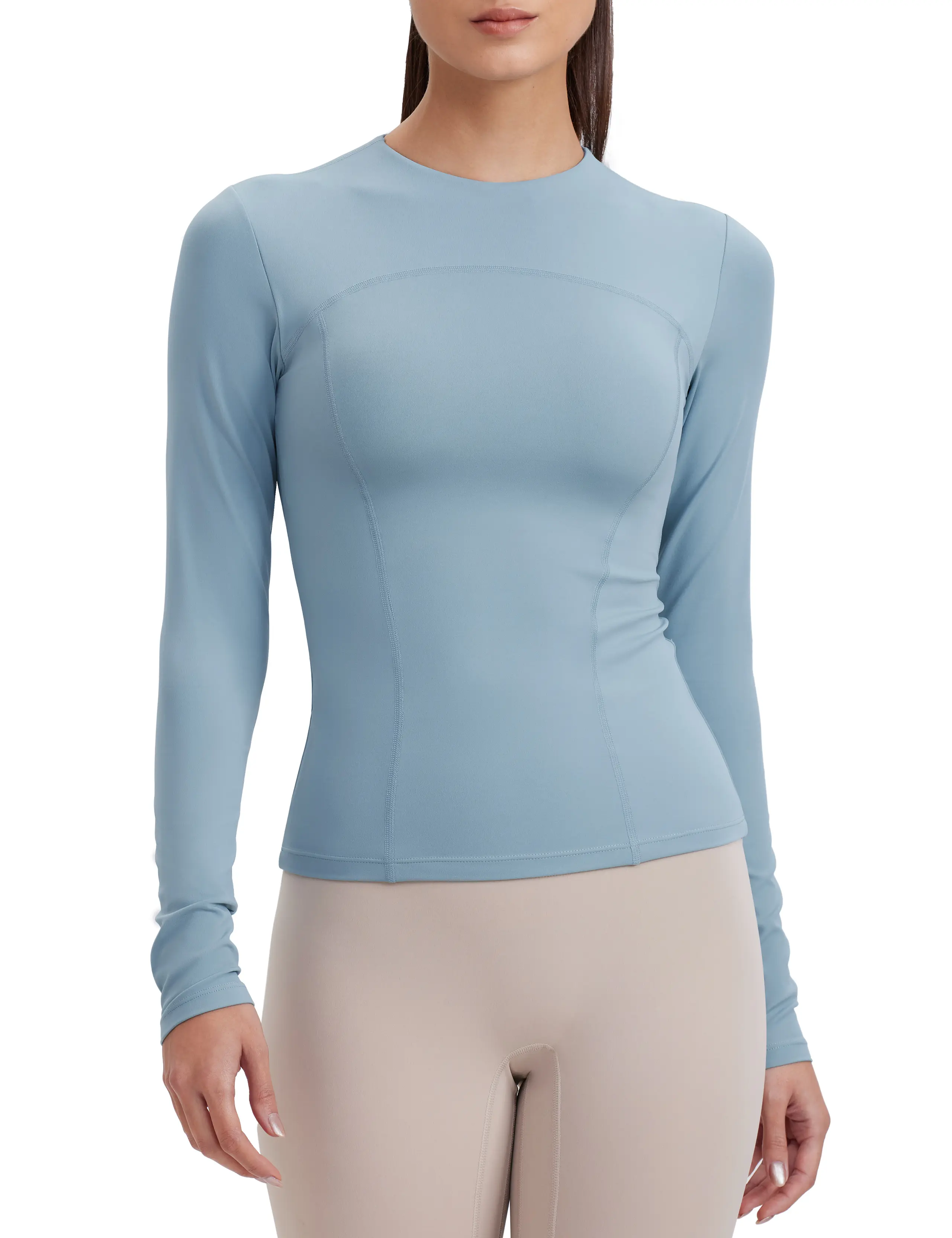 ENERBLOOM Womens Yoga Tops Long Sleeve Tight Workout Shirts Slim Fit Stretch Cream Feeling Gym Athletic Tee Crewneck