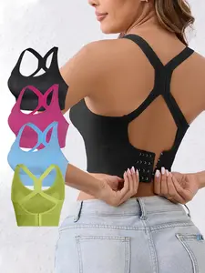 Women's Solid Wireless Bralette, Comfortable Breathable Backless Yoga Sports Bra for Sports and Daily Wear, Medium Support Lingerie for All Seasons