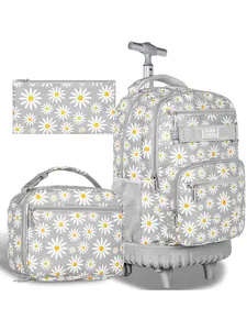 Rolling Backpack for Girls, Women Roller Wheels Bookbag, Laptop Daisy Wheeled School Bag with Wheels for Teens