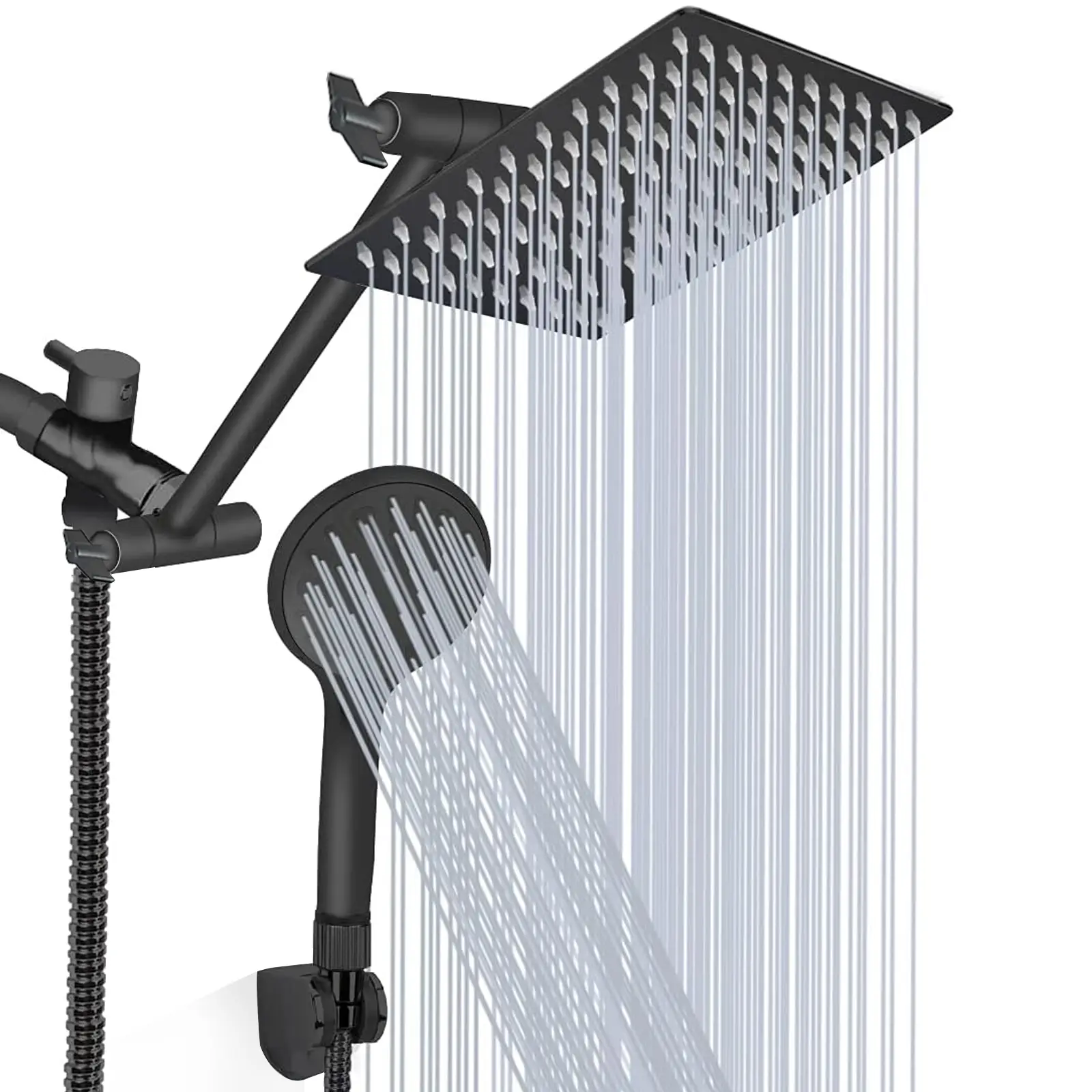 Senlesen Shower Head Combo 8 Inch High Pressure Rain Shower Head With 11 Inch Adjustable Extension Arm and 3 Settings Handheld Spray 59" Hose
