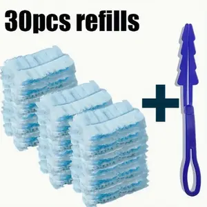 30pcs Disposable Dust Cleaner Refills + 1 Handle, Static Electric Head Replacement Parts, Easy Remove Electronics Furniture Blinds Fans Dust
