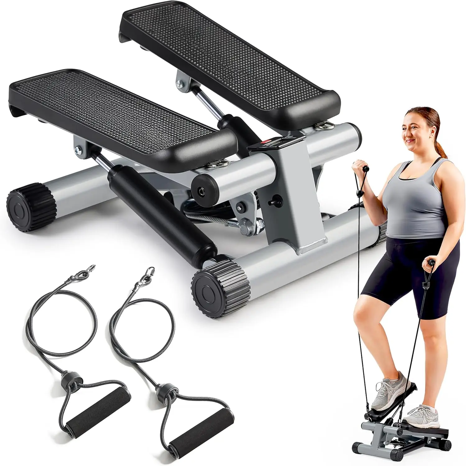 Compact Mini Stair Stepper with Resistance Bands - Home Cardio Fitness Equipment, Smart Full Body Workout Gear with App Connectivity