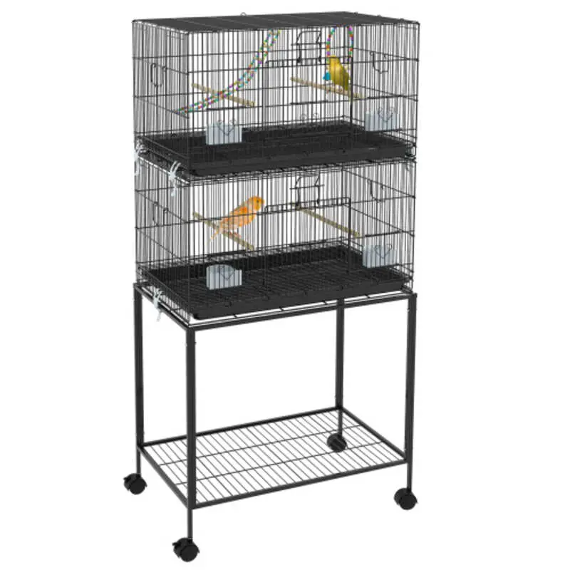 Double Stackable Bird Stand Swing Rope Ladder Wheels for Canaries Lovebirds Finches Budgie Cage