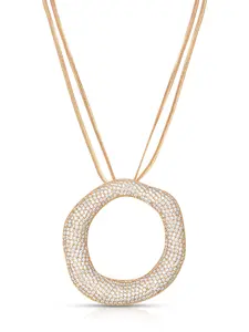 Open Circle Pavè Necklace 18k Gold Plated Zinc Brass Cubic Zirconia 12.5" Chain 6" Pendant Clasp Jewelry