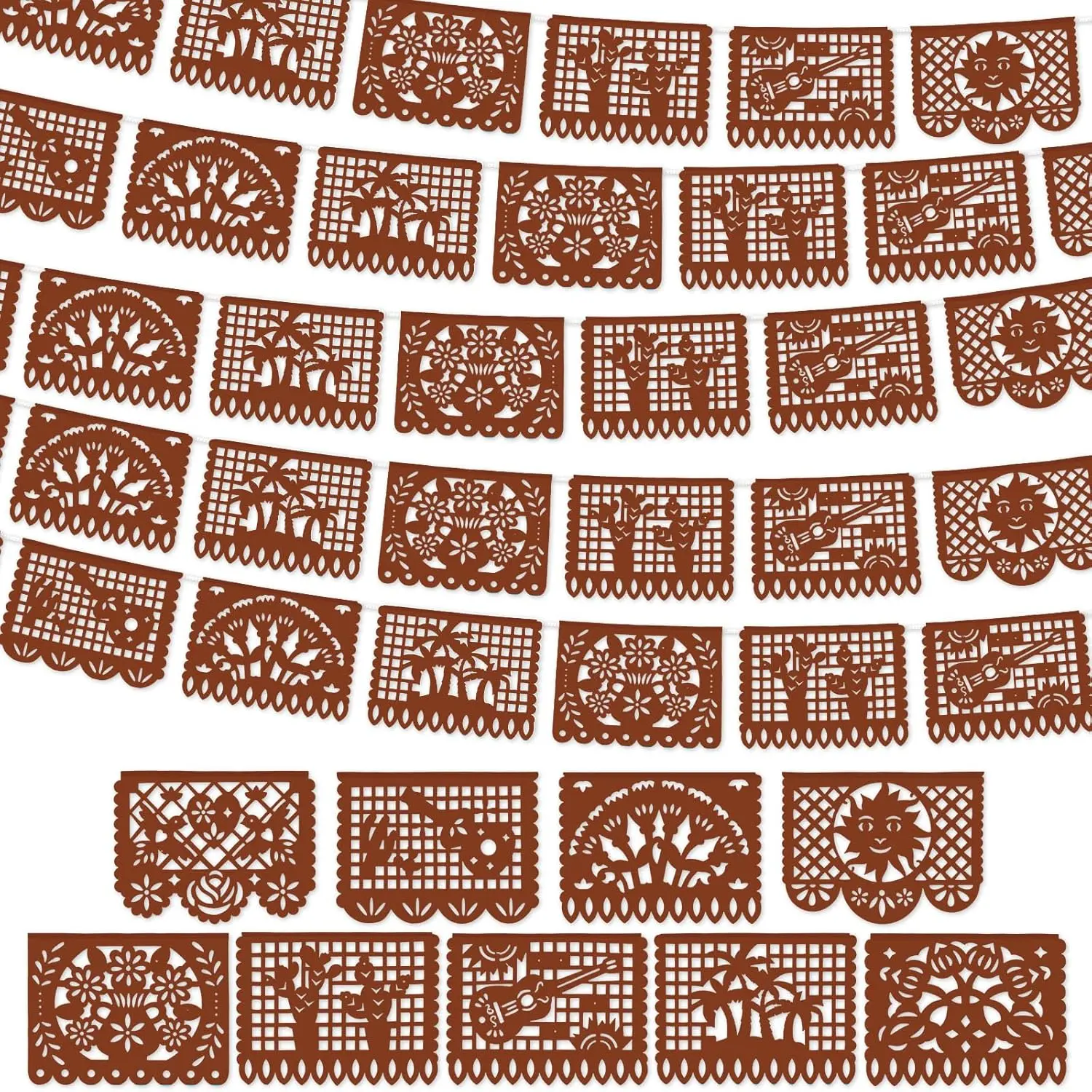 4 Pack 59 ft Mexican Papel Picado Banner Plastic Mexican Talavera Party Fiesta Banner Wedding  Decorations for Cinco De Mayo Cielito Lindo Party Supplies(Brown)