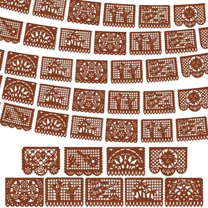 4 Pack 59 ft Mexican Papel Picado Banner Plastic Mexican Talavera Party Fiesta Banner Wedding  Decorations for Cinco De Mayo Cielito Lindo Party Supplies(Brown)